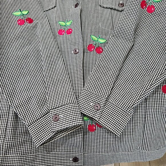 Quacker Factory Black & White Jacket Gingham Cherry Embroidered 1X Rockabilly - Picture 5 of 10
